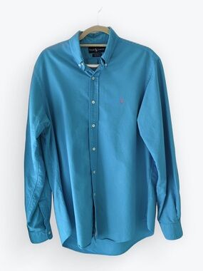 Polo Ralph Lauren Custom Fit Long Sleeve Shirt Turquoise Cotton